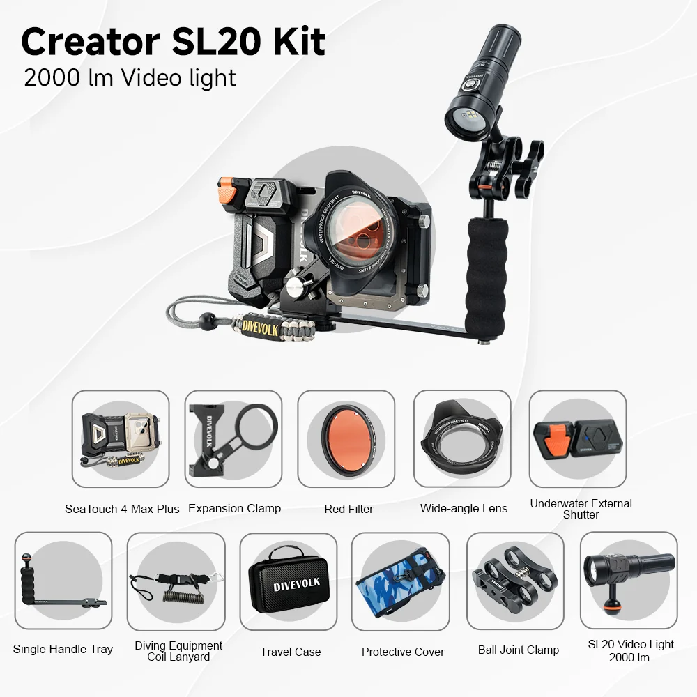 DIVEVOLK SeaTouch 4 MAX PLUS  Underwater Housing Creator Kit /  including 2000 or 5600lm Lumen dive light and single handle tray, dive housing, waterproof phone case - Image 12
